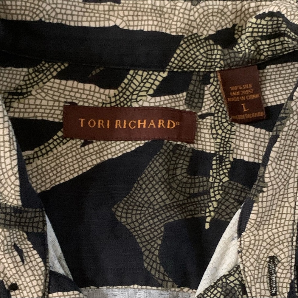 Tori Richard 100% Silk Black and Beige Bamboo Print Men’s Button-Down Shirt L - Picture 5 of 5